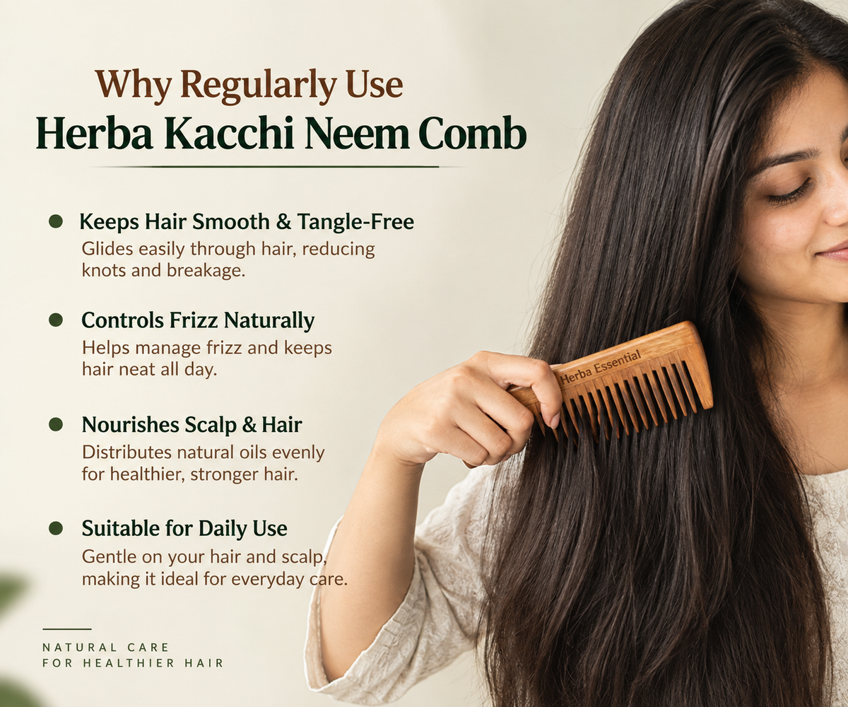 Kacchi Neem Comb, Natural Neem Wood Hair Comb, 1 Piece,Wide-tooth design for easy hair grooming