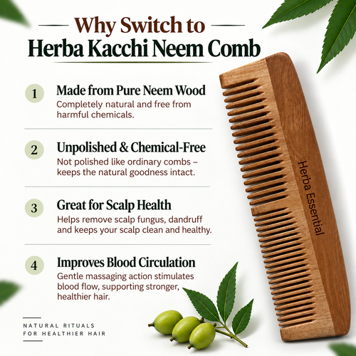 Kacchi Neem Comb, Hair Comb, Dual Tooth, 1 Piece