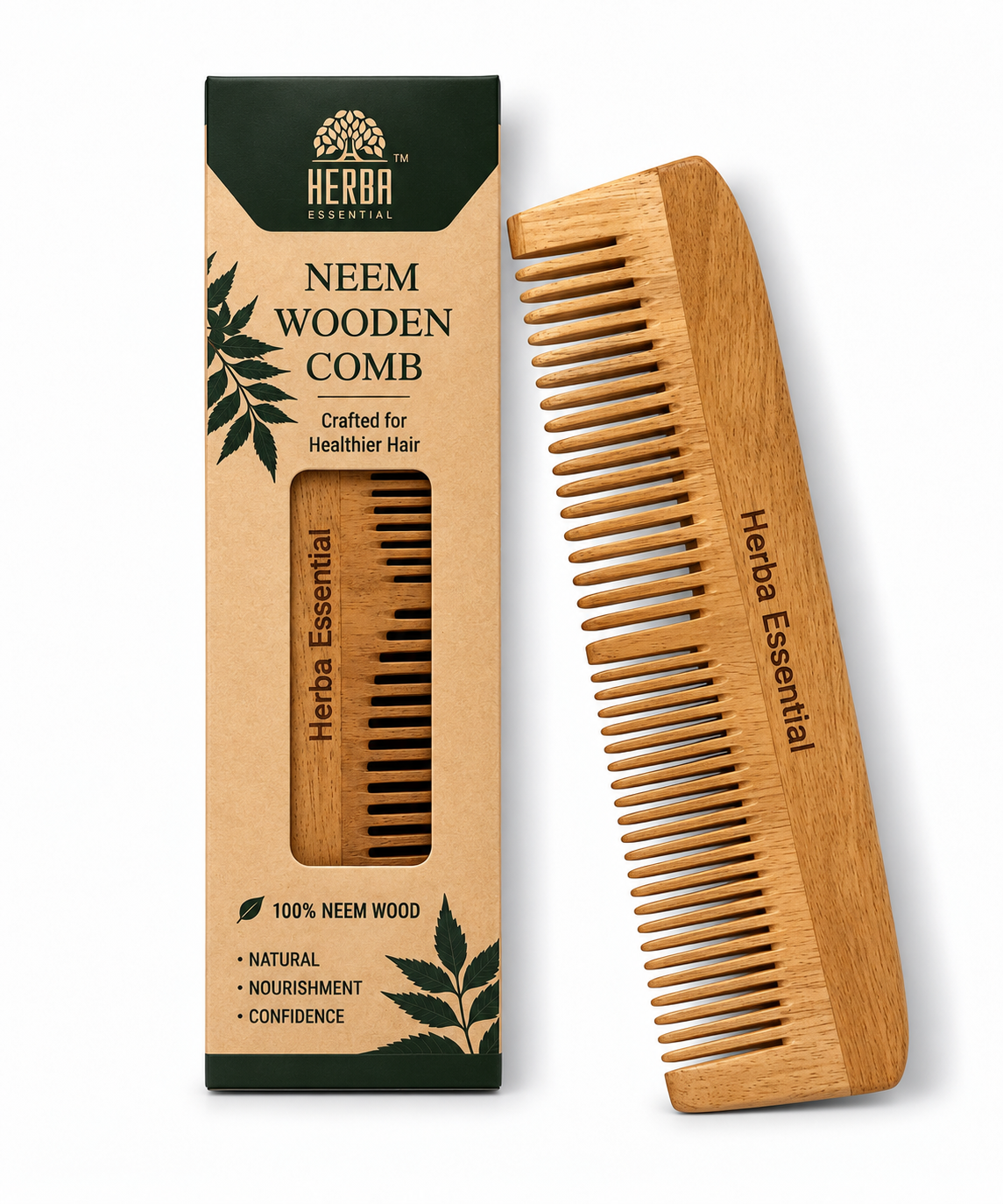 Kacchi Neem Comb, Natural Neem Wood Hair Comb , Combo 2 Piece  ,Wide-tooth design for easy hair grooming